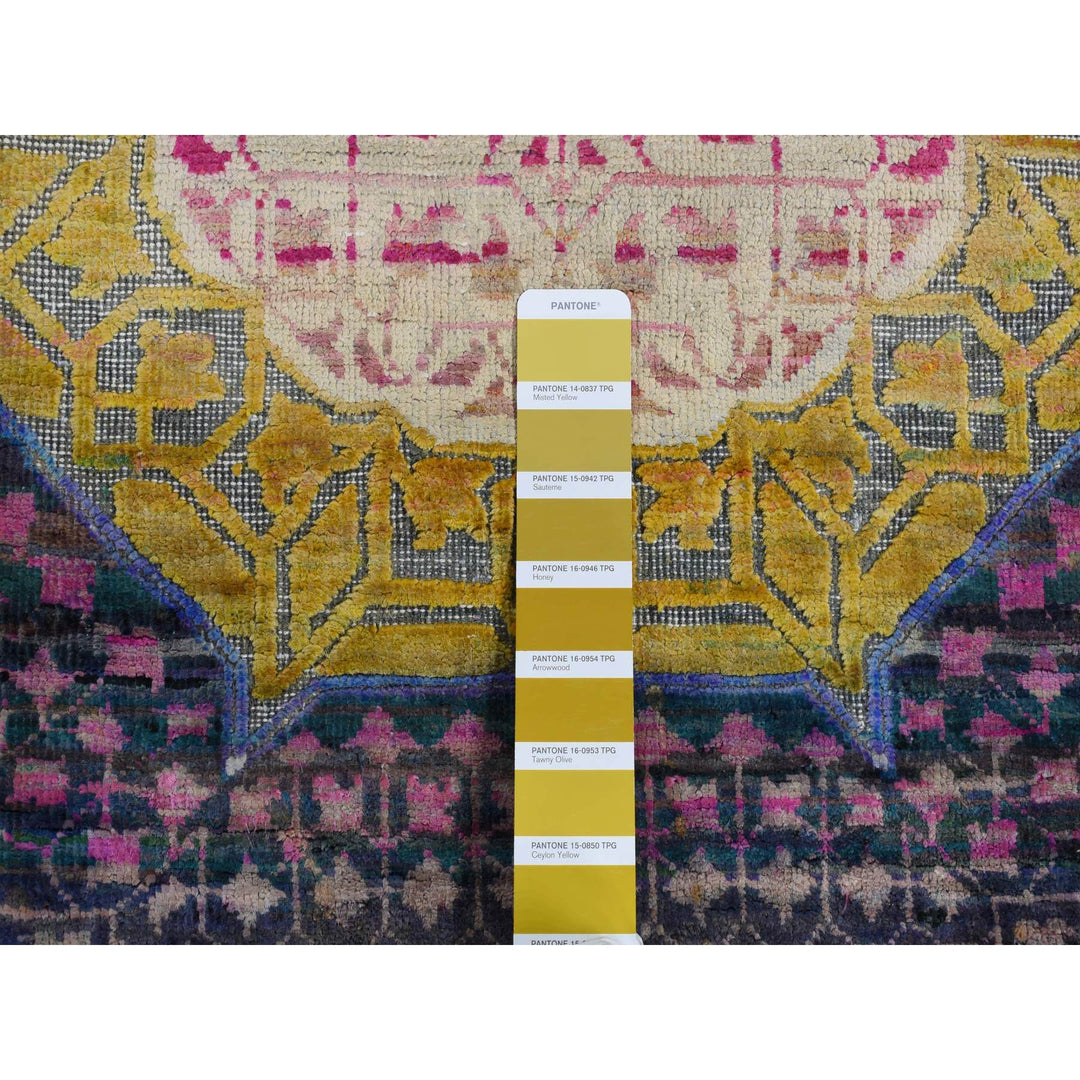 3'1" x 19'3" New Hand Knotted Yellow Wool & Sari Silk Runner Oriental Rug - MOA10287625