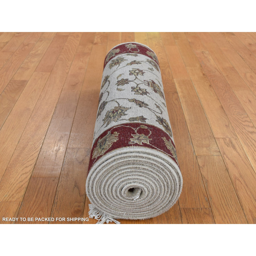 2'8" x 14'1" New Hand Knotted Ivory Wool & Silk Runner Oriental Rug - MOA10287628