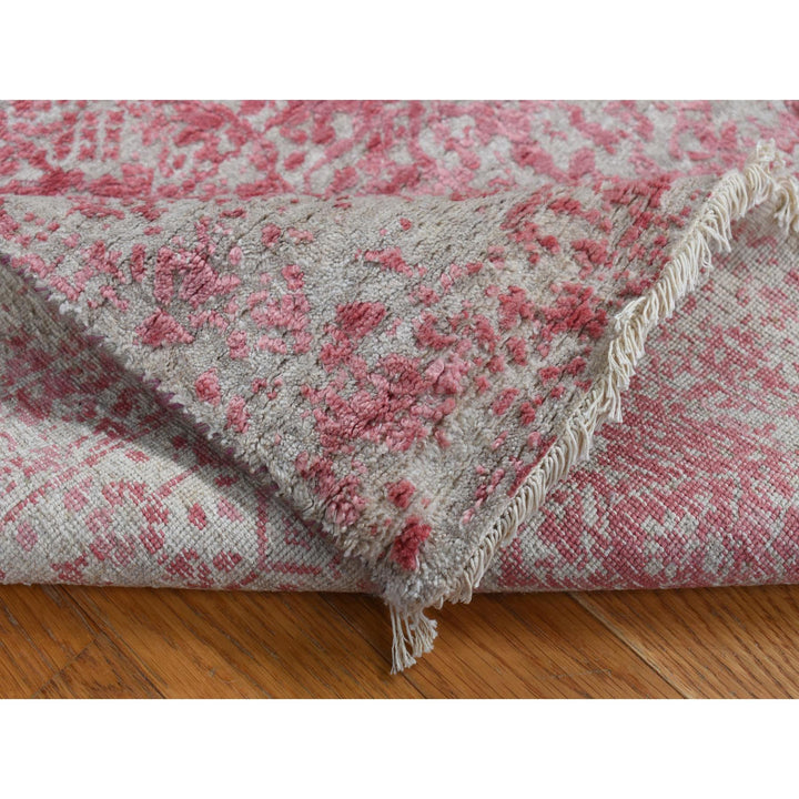 2'5" x 15'7" New Hand Knotted Pink Wool & Pure Silk Runner Oriental Rug - MOA10287631