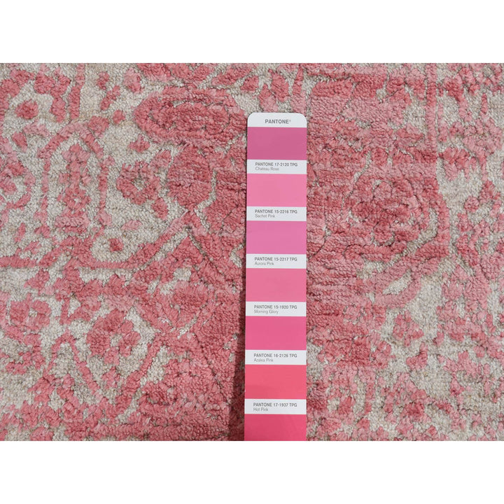 2'5" x 15'7" New Hand Knotted Pink Wool & Pure Silk Runner Oriental Rug - MOA10287631