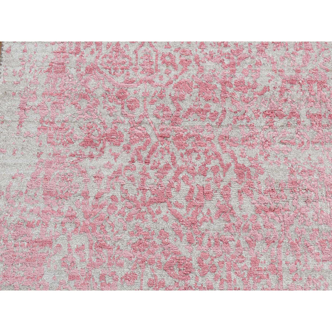 2'5" x 15'7" New Hand Knotted Pink Wool & Pure Silk Runner Oriental Rug - MOA10287631