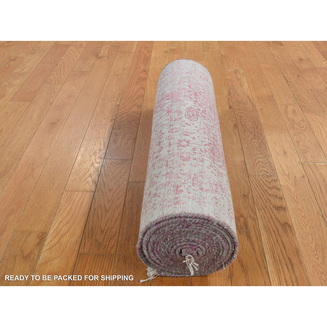 2'5" x 15'7" New Hand Knotted Pink Wool & Pure Silk Runner Oriental Rug - MOA10287631