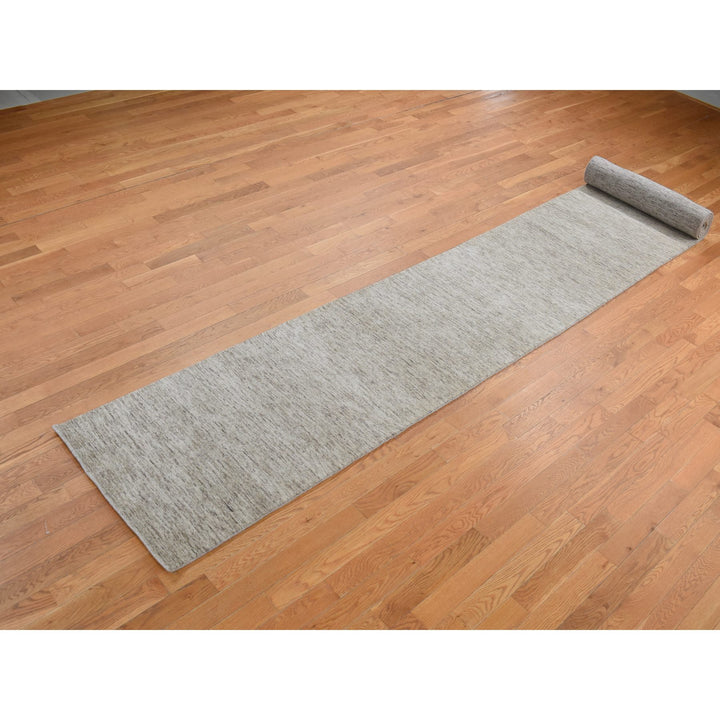 2'7" x 18'2" New Hand Loomed Grey Wool Runner Oriental Rug - MOA10287632