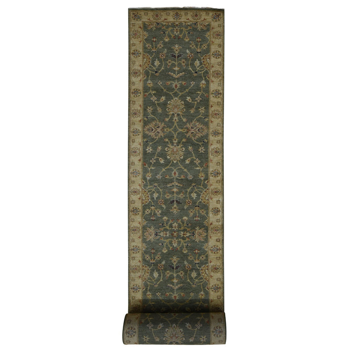 3'6" x 32'2" New Hand Knotted Green Wool Runner Oriental Rug - MOA10287634