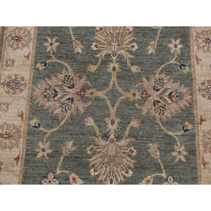 3'6" x 32'2" New Hand Knotted Green Wool Runner Oriental Rug - MOA10287634