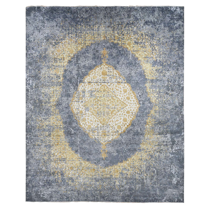 12'0" x 15'1" New Hand Knotted Grey Wool & Silk Rectangle Oriental Rug - MOA10287645