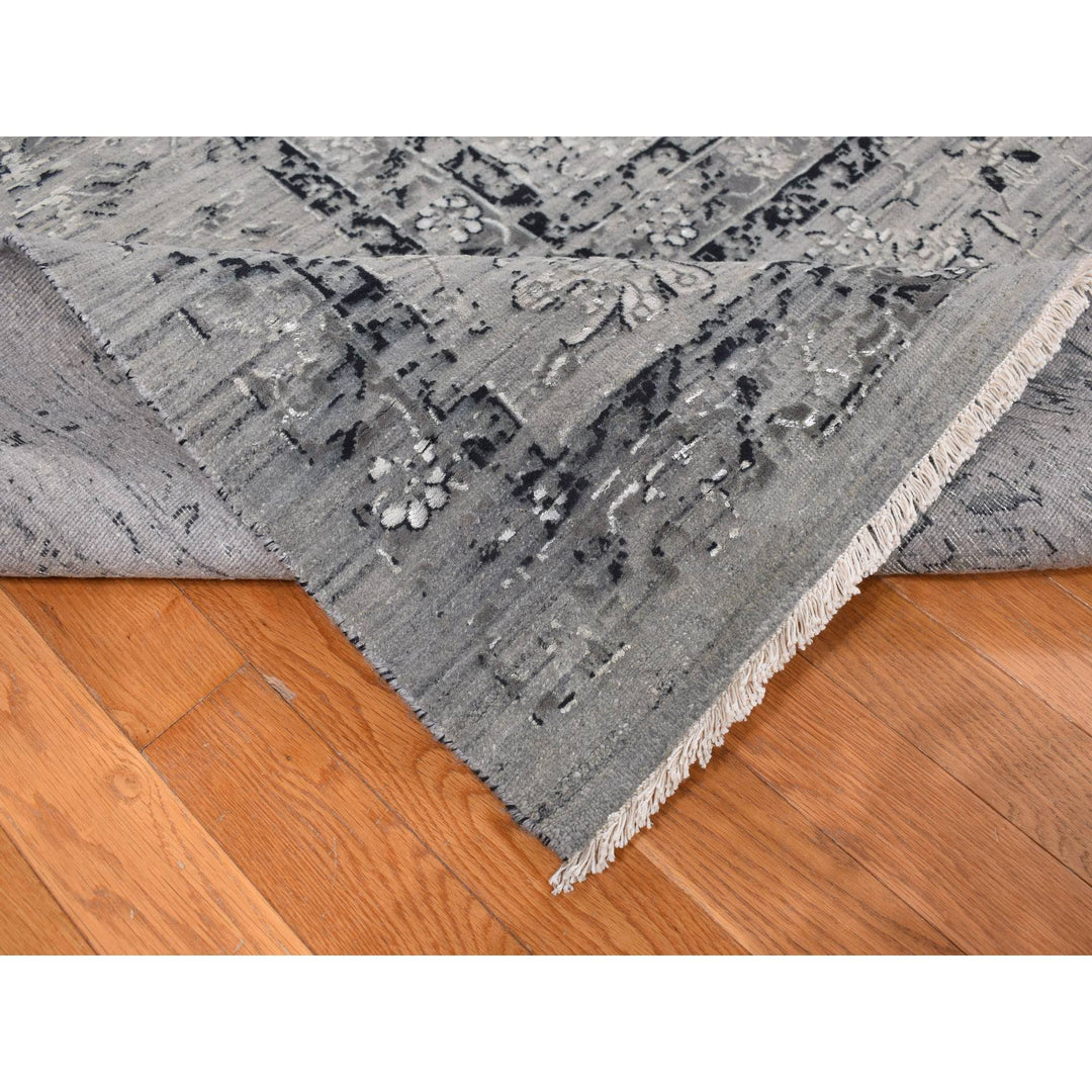 12'0" x 15'5" New Hand Knotted Grey Wool & Silk Rectangle Oriental Rug - MOA10287648