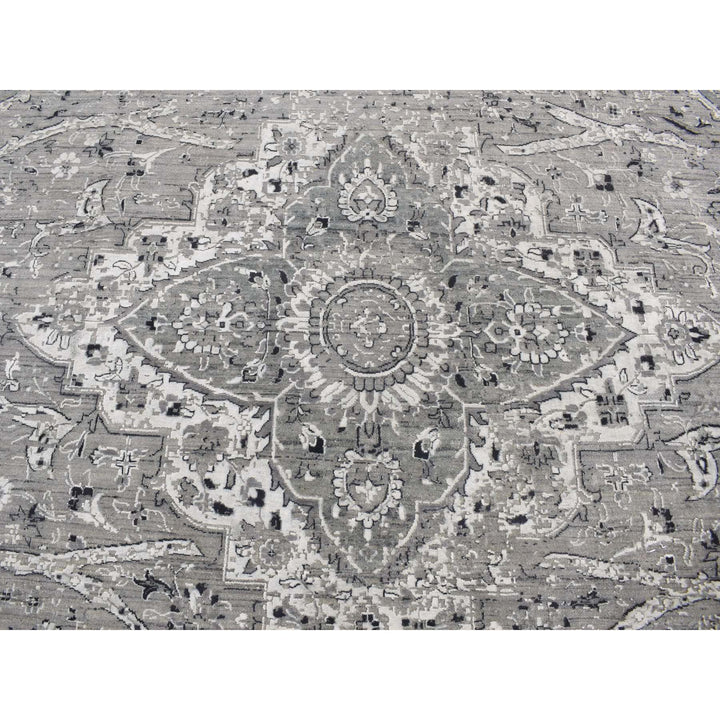 12'0" x 15'5" New Hand Knotted Grey Wool & Silk Rectangle Oriental Rug - MOA10287648