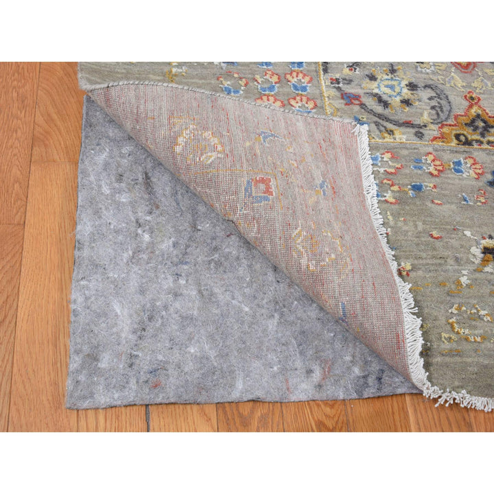 12'0" x 15'1" New Hand Knotted Grey Wool & Pure Silk Rectangle Oriental Rug - MOA10287650