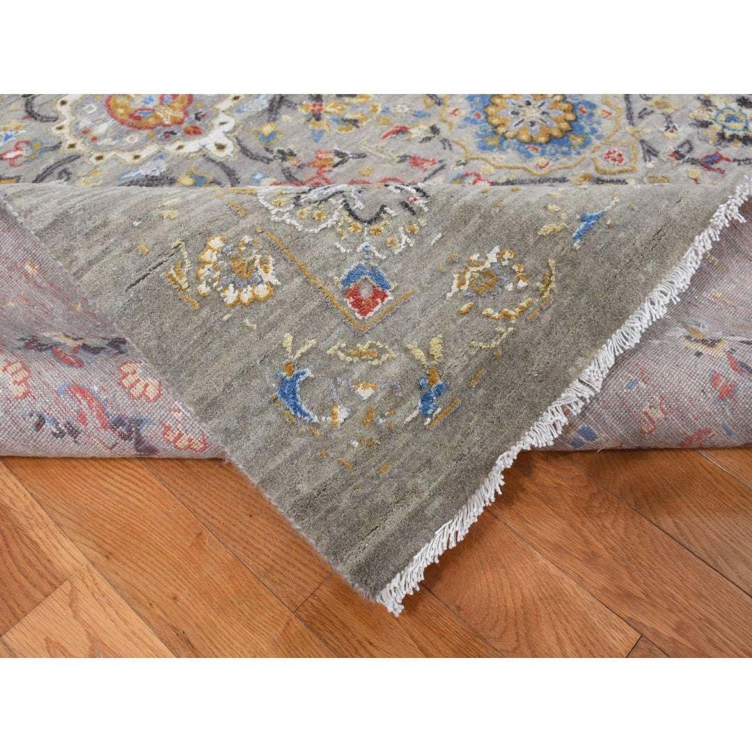 12'0" x 15'1" New Hand Knotted Grey Wool & Pure Silk Rectangle Oriental Rug - MOA10287650