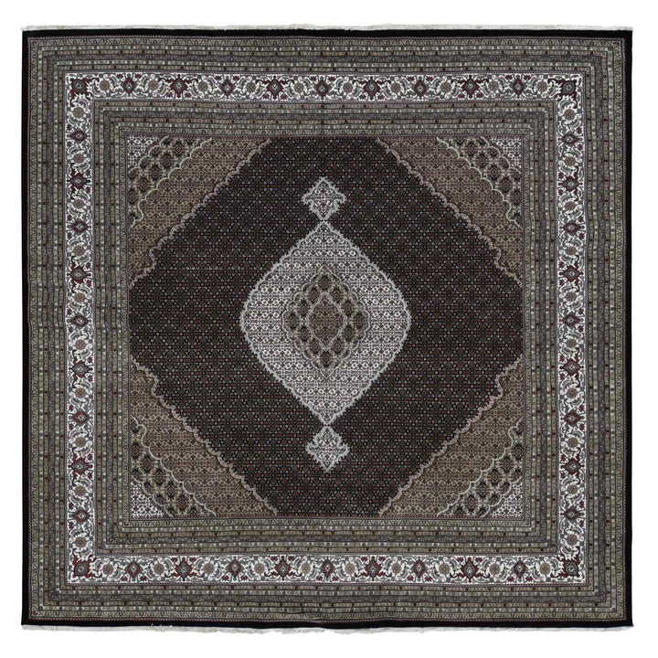 11'10" x 12'0" New Hand Knotted Black Cotton Square Oriental Rug - MOA10287651