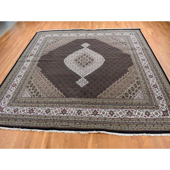 11'10" x 12'0" New Hand Knotted Black Cotton Square Oriental Rug - MOA10287651