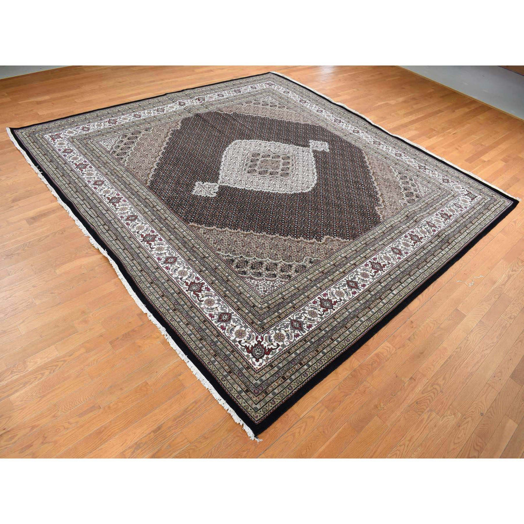 11'10" x 12'0" New Hand Knotted Black Cotton Square Oriental Rug - MOA10287651