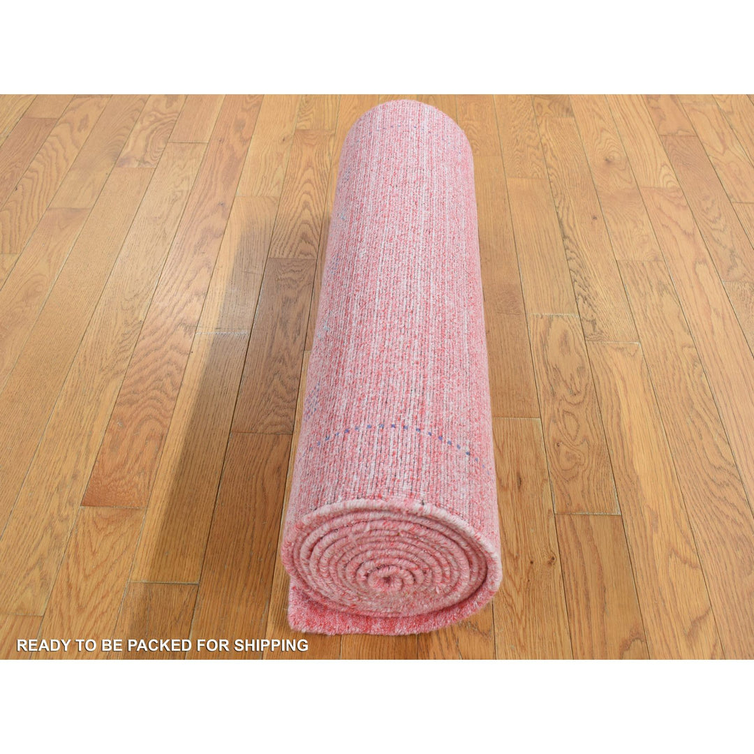 2'8" x 13'6" New Hand Knotted Pink Wool & Silk Runner Oriental Rug - MOA10287659