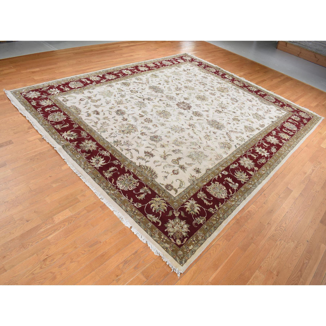 12'0" x 15'3" New Hand Knotted Ivory Wool & Silk Rectangle Oriental Rug - MOA10287665