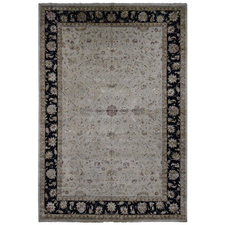 12'0" x 18'2" New Hand Knotted Ivory Wool & Silk Rectangle Oriental Rug - MOA10287666