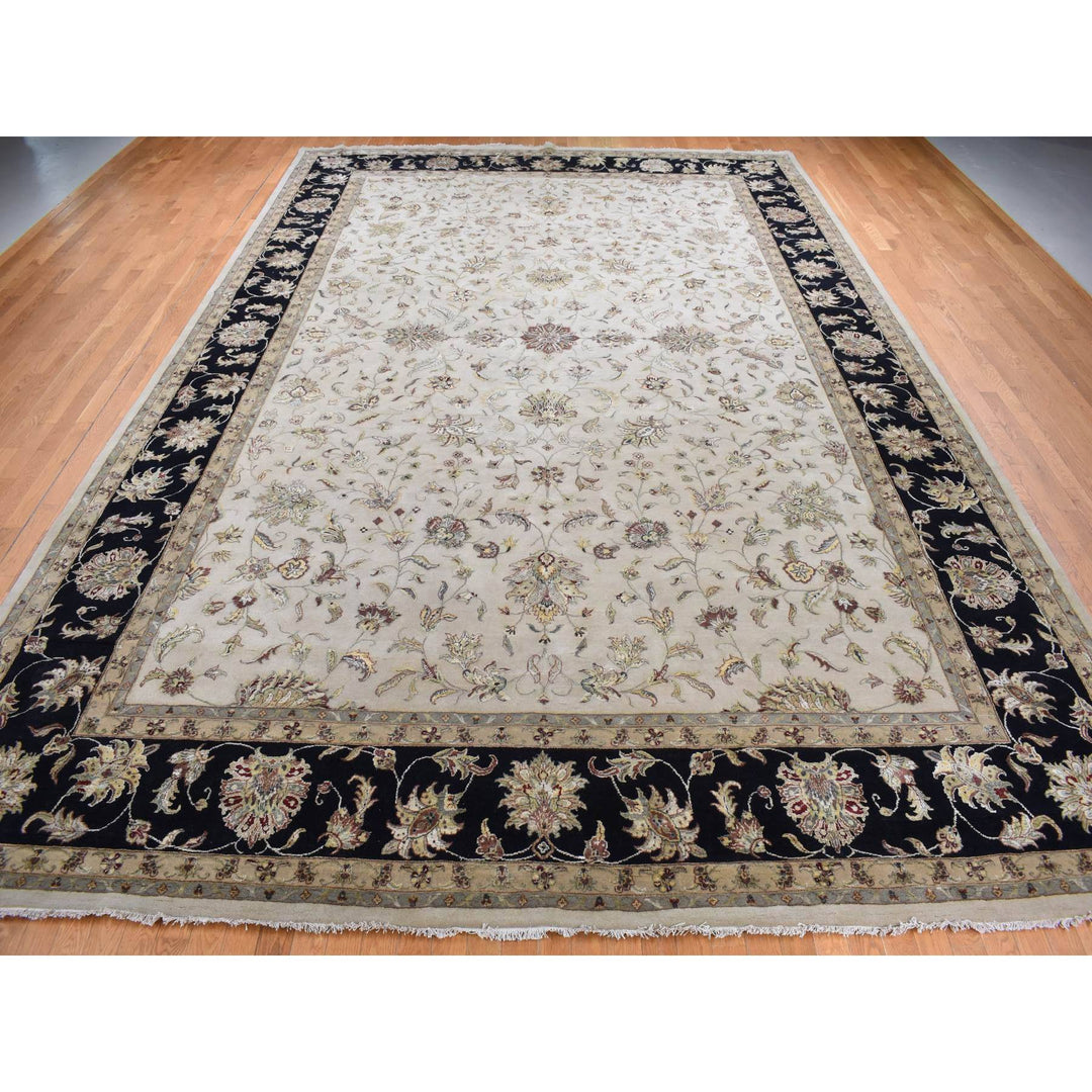 12'0" x 18'2" New Hand Knotted Ivory Wool & Silk Rectangle Oriental Rug - MOA10287666