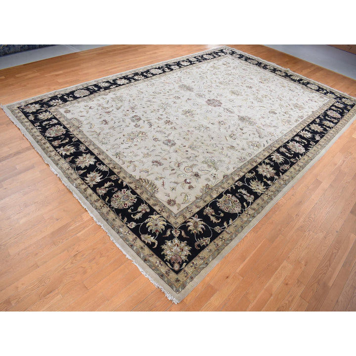 12'0" x 18'2" New Hand Knotted Ivory Wool & Silk Rectangle Oriental Rug - MOA10287666