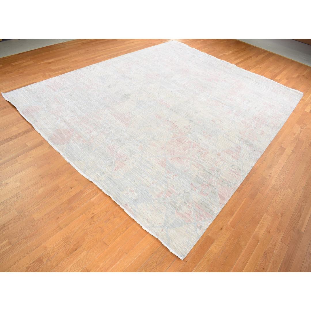 12'0" x 15'3" New Hand Knotted Ivory Wool & Silk Rectangle Oriental Rug - MOA10287674