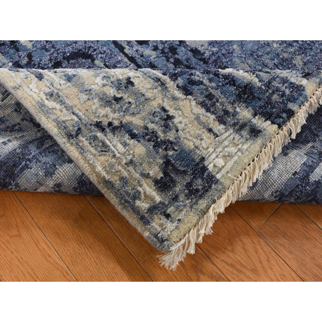 4'0" x 8'0" New Hand Knotted Blue Wool & Silk Runner Oriental Rug - MOA10287677