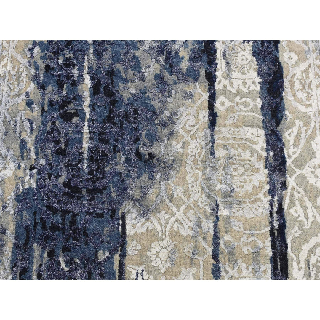 4'0" x 8'0" New Hand Knotted Blue Wool & Silk Runner Oriental Rug - MOA10287677