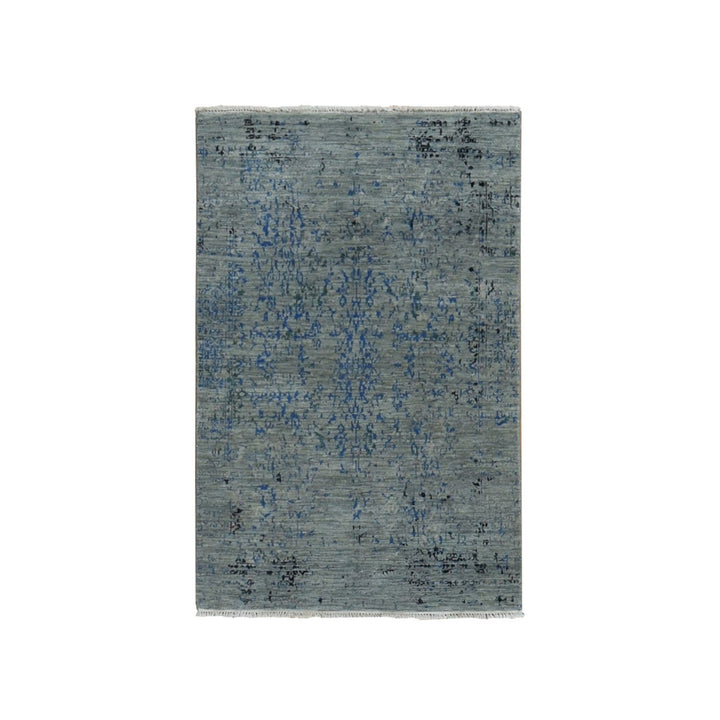 3'1" x 5'0" New Hand Knotted Grey Wool & Silk Rectangle Oriental Rug - MOA10287682