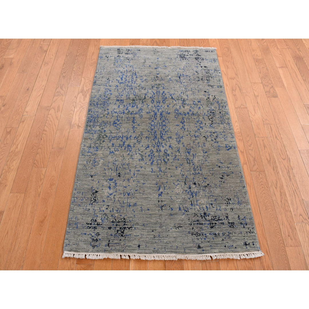 3'1" x 5'0" New Hand Knotted Grey Wool & Silk Rectangle Oriental Rug - MOA10287682