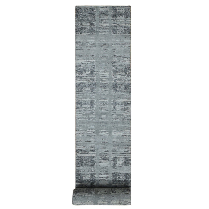 2'6" x 17'10" New Hand Knotted Grey Wool Runner Oriental Rug - MOA10287687