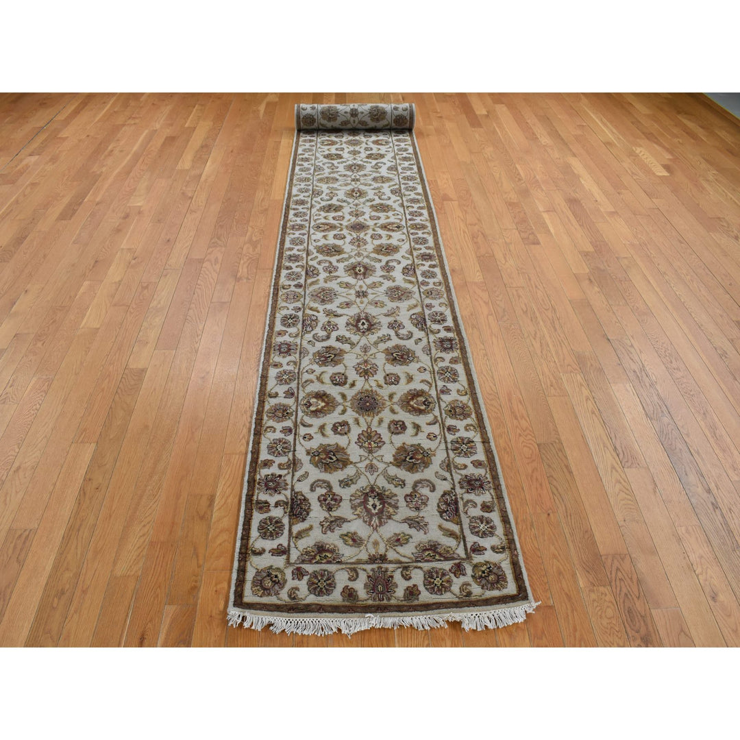 2'7" x 16'0" New Hand Knotted Ivory Wool & Silk Runner Oriental Rug - MOA10287694