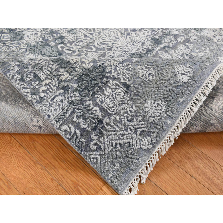 7'10" x 10'0" New Hand Knotted Grey Wool & Pure Silk Rectangle Oriental Rug - MOA10287698