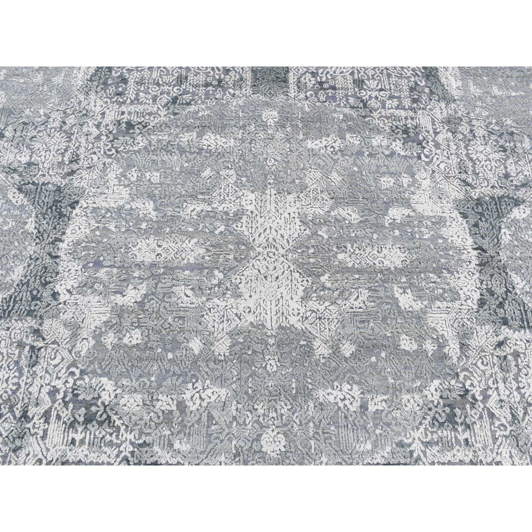 7'10" x 10'0" New Hand Knotted Grey Wool & Pure Silk Rectangle Oriental Rug - MOA10287698