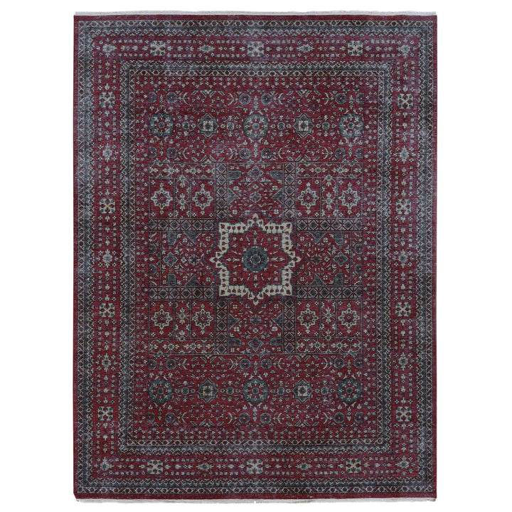 9'0" x 12'0" New Hand Knotted Red Worn Wool Rectangle Oriental Rug - MOA10287700