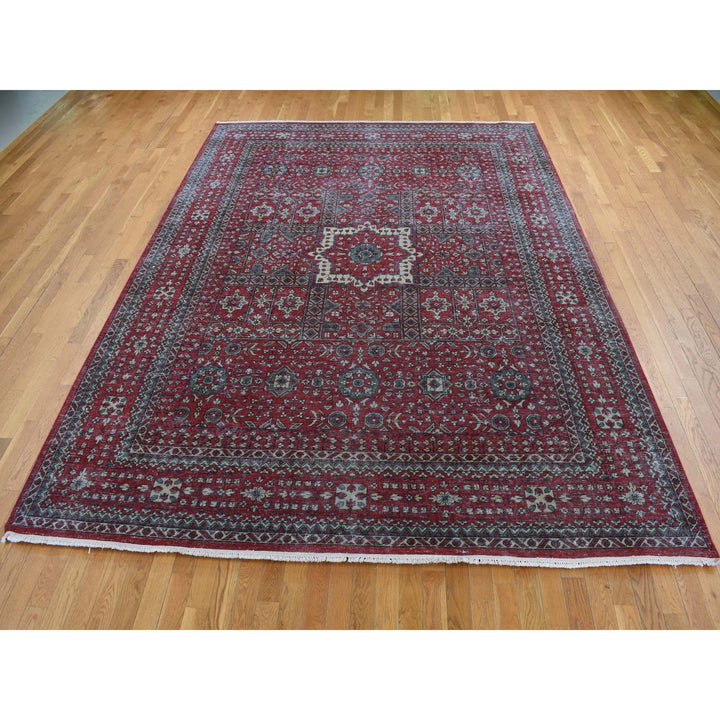 9'0" x 12'0" New Hand Knotted Red Worn Wool Rectangle Oriental Rug - MOA10287700