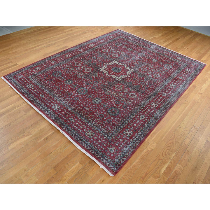 9'0" x 12'0" New Hand Knotted Red Worn Wool Rectangle Oriental Rug - MOA10287700