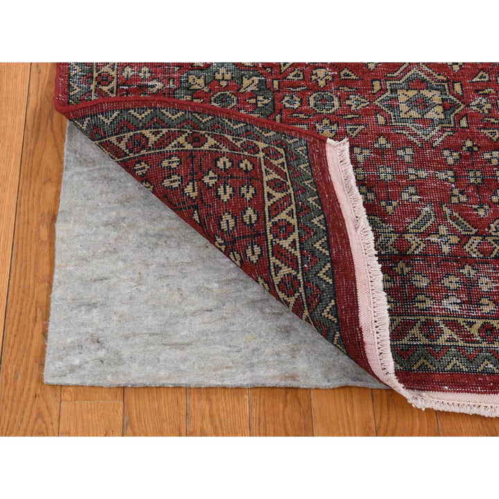 9'0" x 12'0" New Hand Knotted Red Worn Wool Rectangle Oriental Rug - MOA10287700