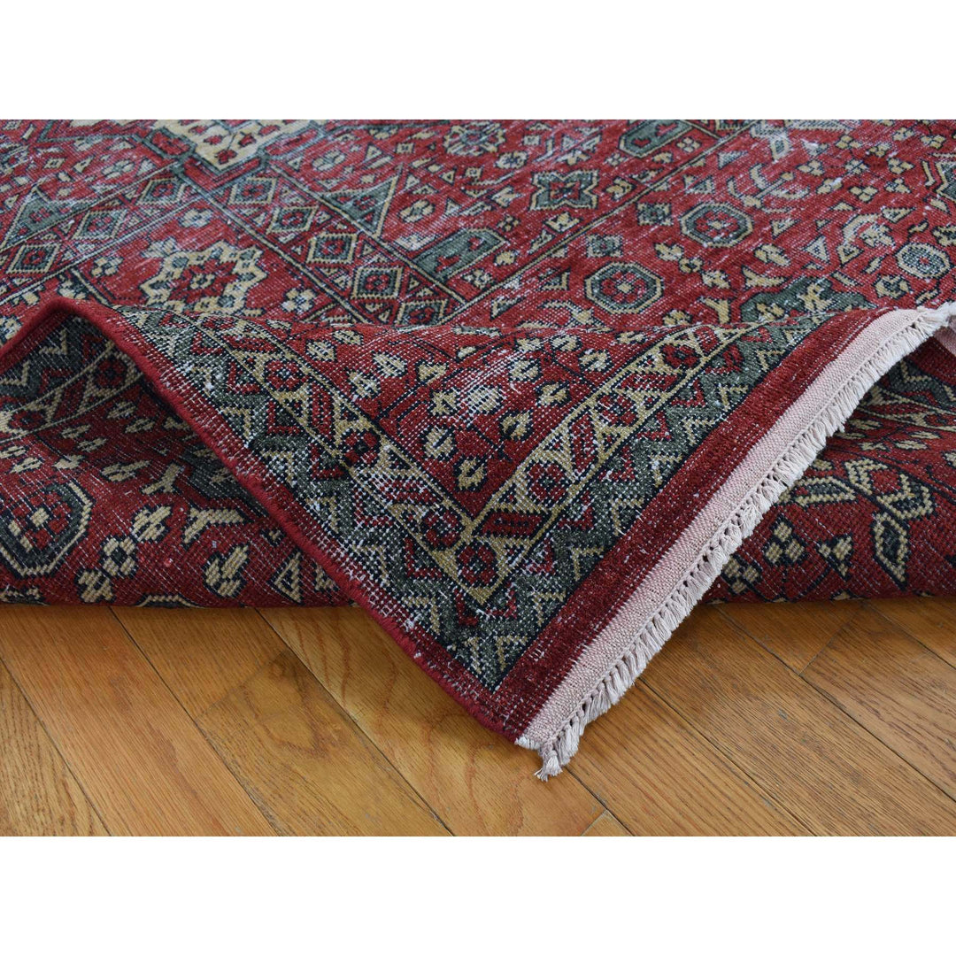 9'0" x 12'0" New Hand Knotted Red Worn Wool Rectangle Oriental Rug - MOA10287700