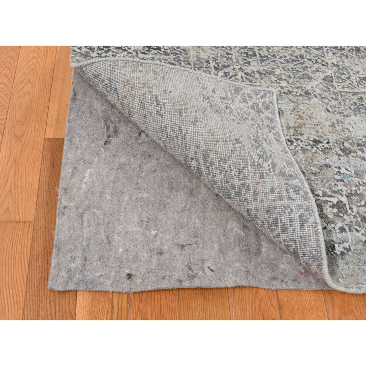 9'0" x 12'3" New Hand Knotted Grey Wool & Silk Rectangle Oriental Rug - MOA10287703