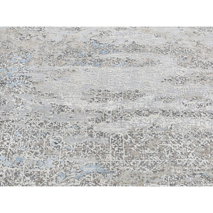 9'0" x 12'3" New Hand Knotted Grey Wool & Silk Rectangle Oriental Rug - MOA10287703