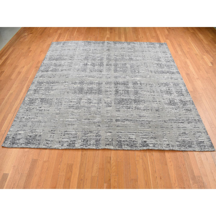 10'1" x 10'1" New Hand Knotted Grey Wool Square Oriental Rug - MOA10287705