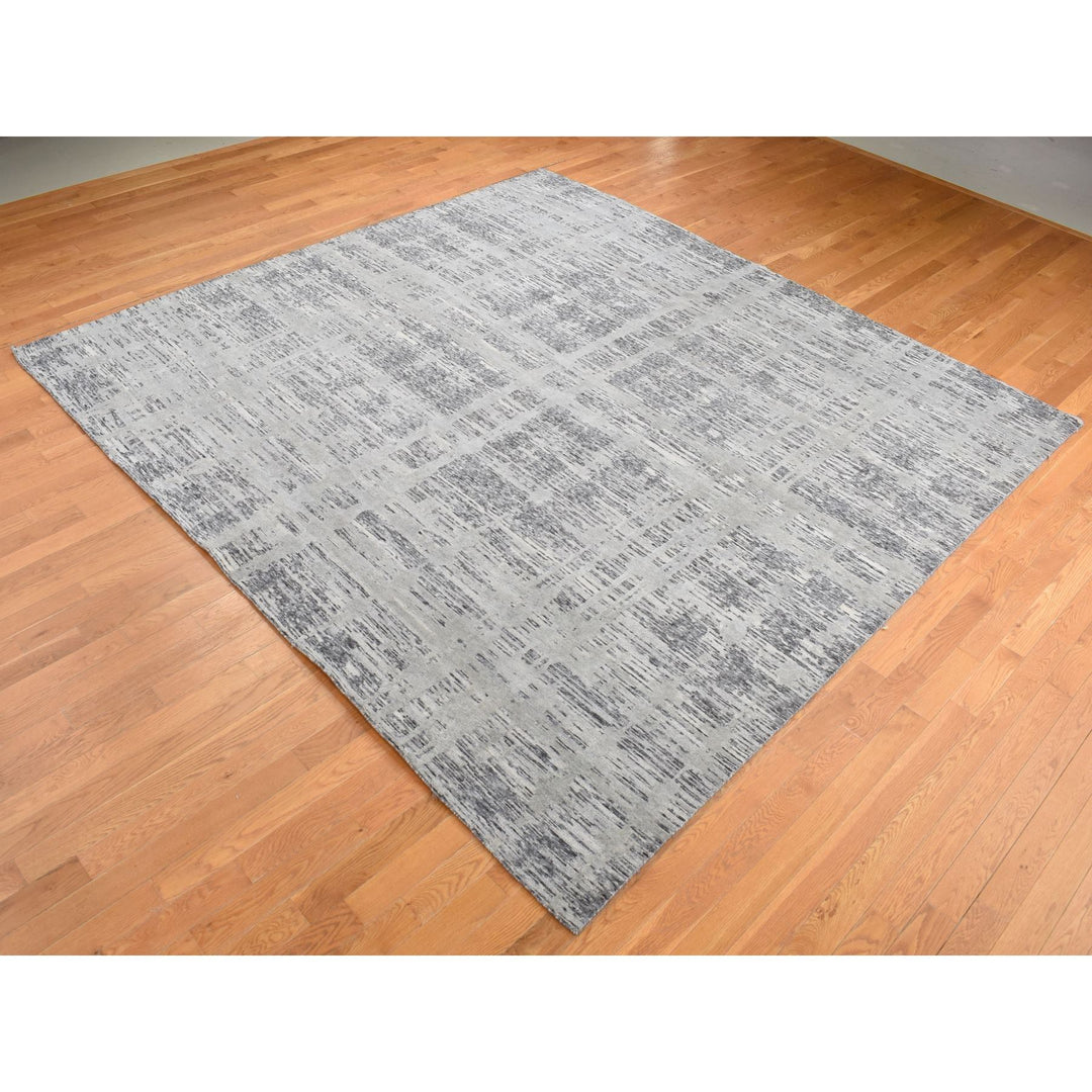 10'1" x 10'1" New Hand Knotted Grey Wool Square Oriental Rug - MOA10287705