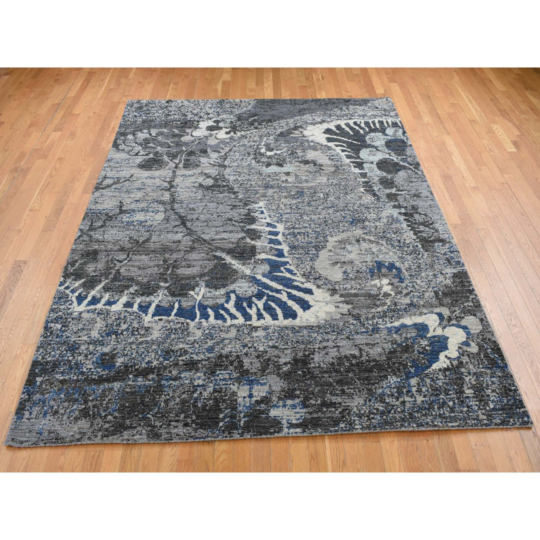 8'1" x 10'1" New Hand Knotted Grey Wool Rectangle Oriental Rug - MOA10287706