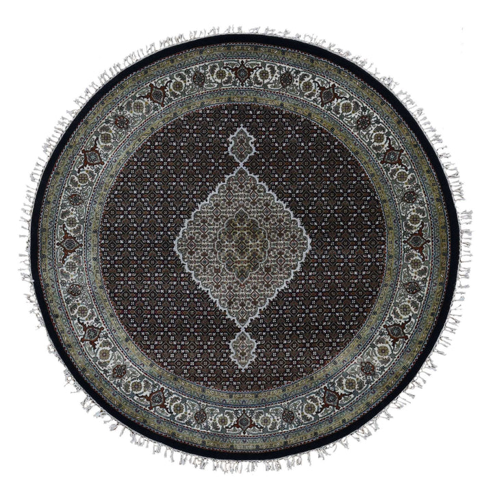 6'5" x 6'5" New Hand Knotted Black Cotton Round Oriental Rug - MOA10287711