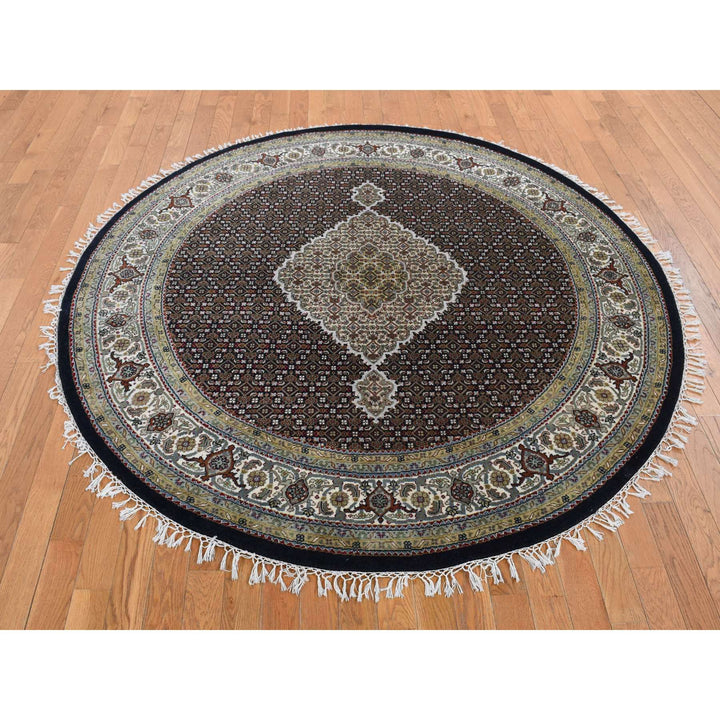 6'5" x 6'5" New Hand Knotted Black Cotton Round Oriental Rug - MOA10287711