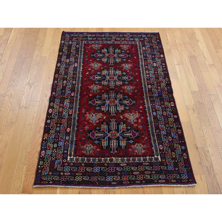 3'10" x 6'5" New Hand Knotted Red Wool Rectangle Oriental Rug - MOA10287734