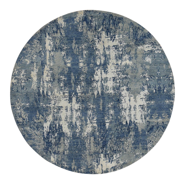 8'1" x 8'1" New Hand Knotted Blue Cotton Round Oriental Rug - MOA10287736