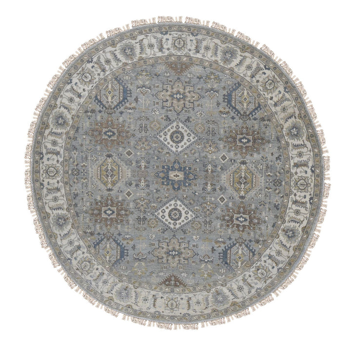 8'1" x 8'1" New Hand Knotted Grey Wool Round Oriental Rug - MOA10287737