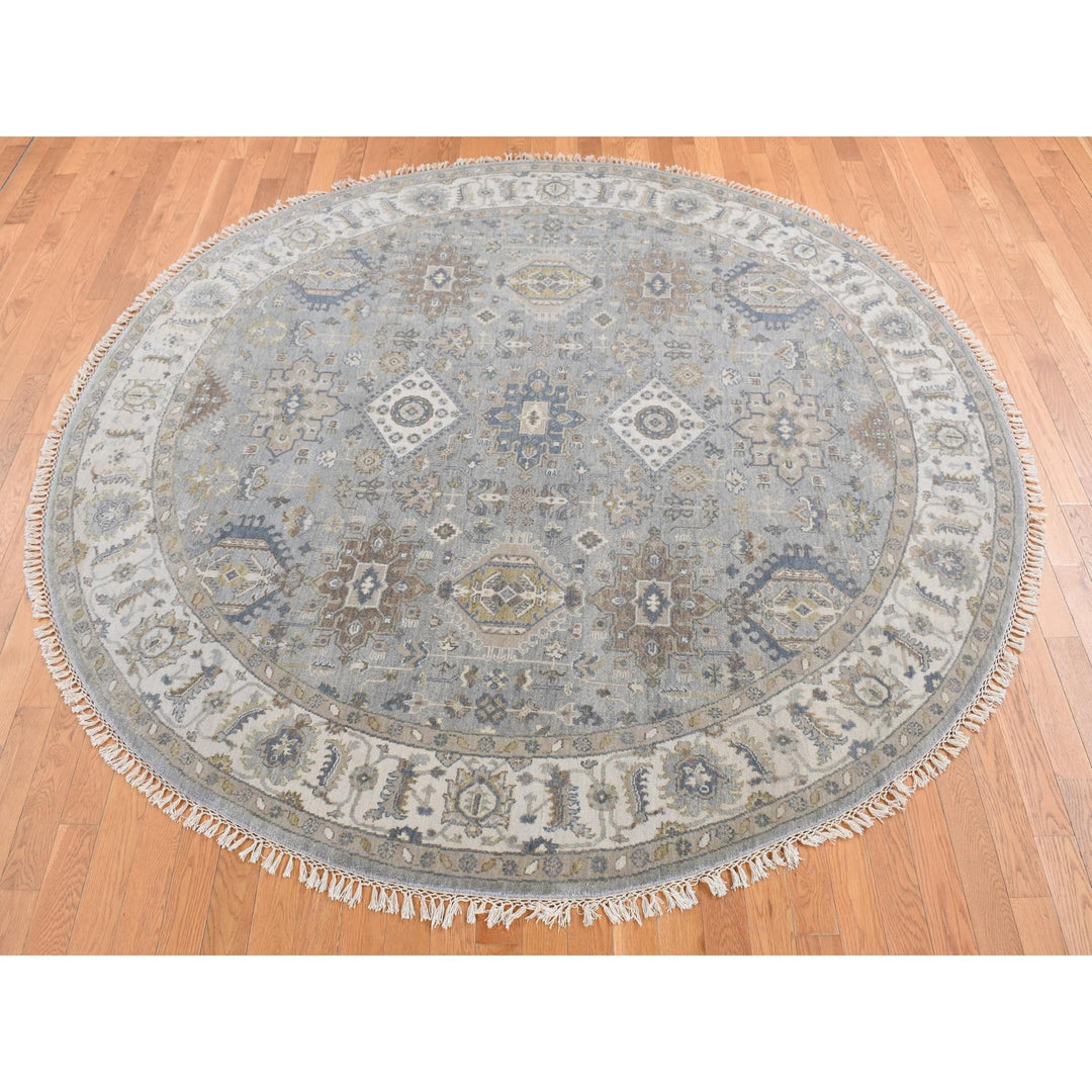 8'1" x 8'1" New Hand Knotted Grey Wool Round Oriental Rug - MOA10287737