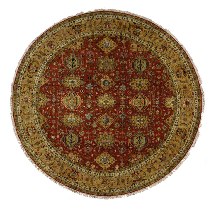 9'10" x 9'10" New Hand Knotted Red Wool Round Oriental Rug - MOA10287740