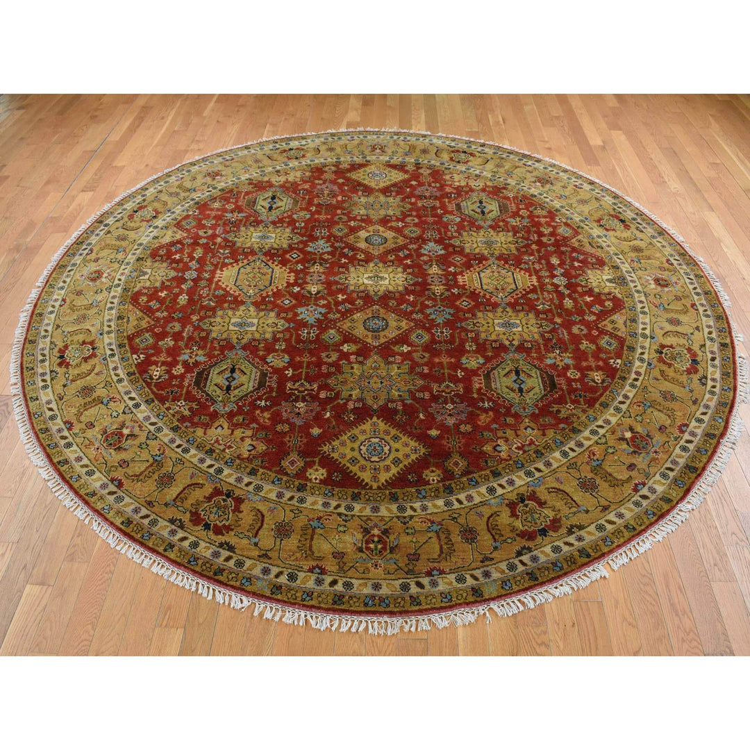 9'10" x 9'10" New Hand Knotted Red Wool Round Oriental Rug - MOA10287740