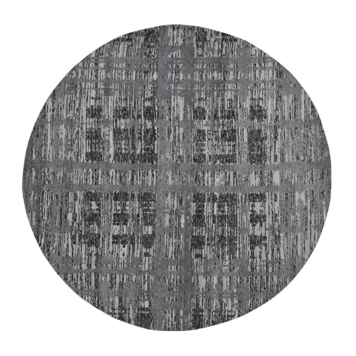 8'0" x 8'0" New Hand Knotted Grey Wool Round Oriental Rug - MOA10287745